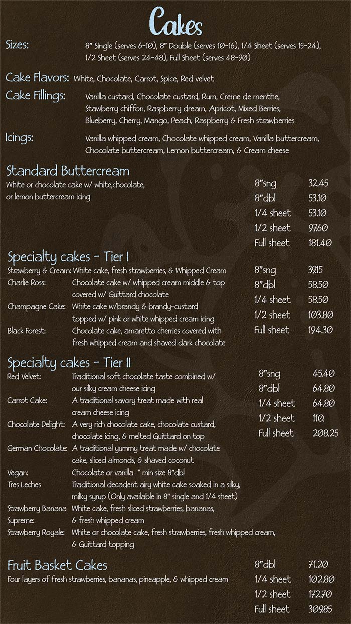 Cakes Menu